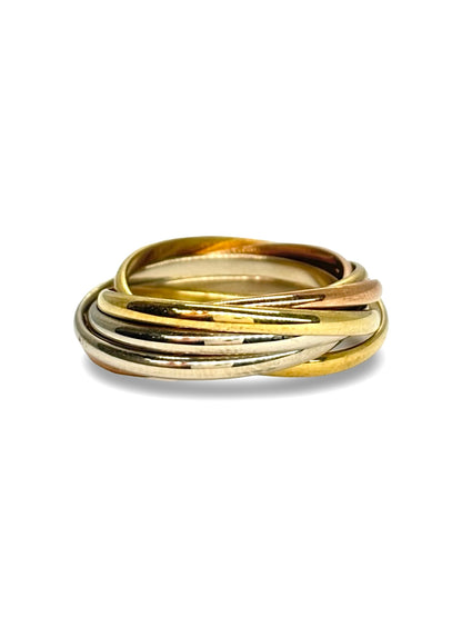 Bague Cartier Trinity Semainier en or 18 carats composée de plusieurs anneaux entrelacés au design iconique. Ce bijou de luxe allie élégance, symbolisme et savoir-faire joaillier. Appréciée pour ses lignes intemporelles et son style raffiné, cette bague Trinity Semainier constitue une pièce emblématique de la maison Cartier.