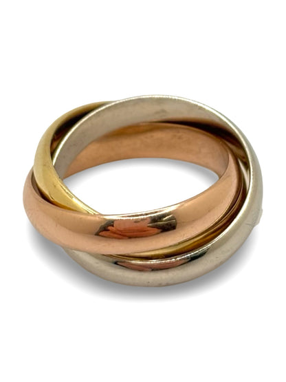Bague en or tricolore 18 carats associant or jaune, or blanc et or rose dans un design élégant et harmonieux. Ce bijou raffiné met en valeur le contraste des trois ors pour un rendu à la fois moderne et intemporel. Une bague symbolique et lumineuse, idéale pour un usage quotidien ou comme bijou précieux à offrir lors d’une occasion spéciale.