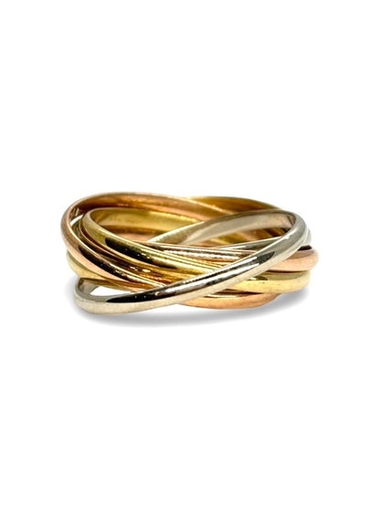 Bague Cartier Trinity Semainier en or 18 carats composée de plusieurs anneaux entrelacés au design iconique. Ce bijou de luxe allie élégance, symbolisme et savoir-faire joaillier. Appréciée pour ses lignes intemporelles et son style raffiné, cette bague Trinity Semainier constitue une pièce emblématique de la maison Cartier.