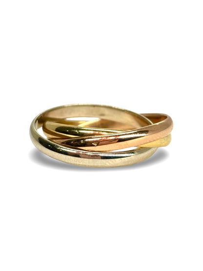 Alliance Cartier Trinity vintage en or 18 carats composée des trois anneaux entrelacés emblématiques de la collection Trinity. Ce bijou de luxe au design intemporel incarne l’élégance et le savoir-faire de la maison Cartier. Son style iconique en fait une bague idéale à porter au quotidien ou à offrir pour célébrer un engagement, un anniversaire ou une occasion particulière.