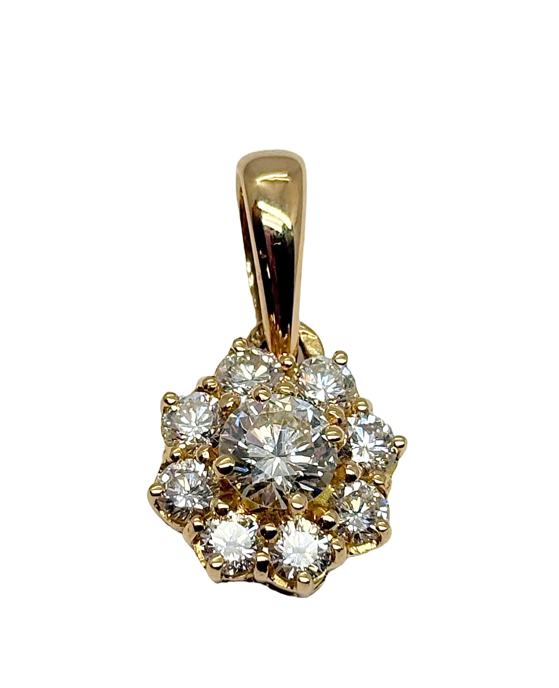 Pendentif en or jaune 18 carats (750/1000) serti de diamants totalisant 1,60 ct, alliant élégance et raffinement. Ce bijou de luxe illumine le décolleté grâce à l'éclat exceptionnel de ses diamants et à la chaleur de l'or jaune. Idéal pour un cadeau d'exception ou pour sublimer une tenue au quotidien comme lors des grandes occasions, ce pendentif en diamant incarne un style intemporel et un savoir-faire joaillier d'excellence.